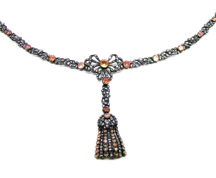 Antique golden-pink foiled topaz and diamond pendant necklace